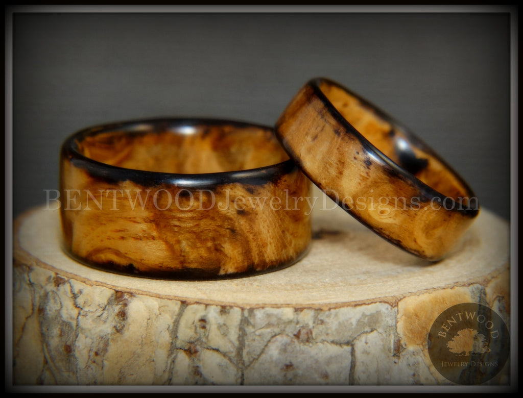 Bentwood Rings - Bethlehem Olivewood Wood Ring Set Silver Glass Inlays -  Bentwood Jewelry Designs - Custom Handcrafted Bentwood Wood Rings