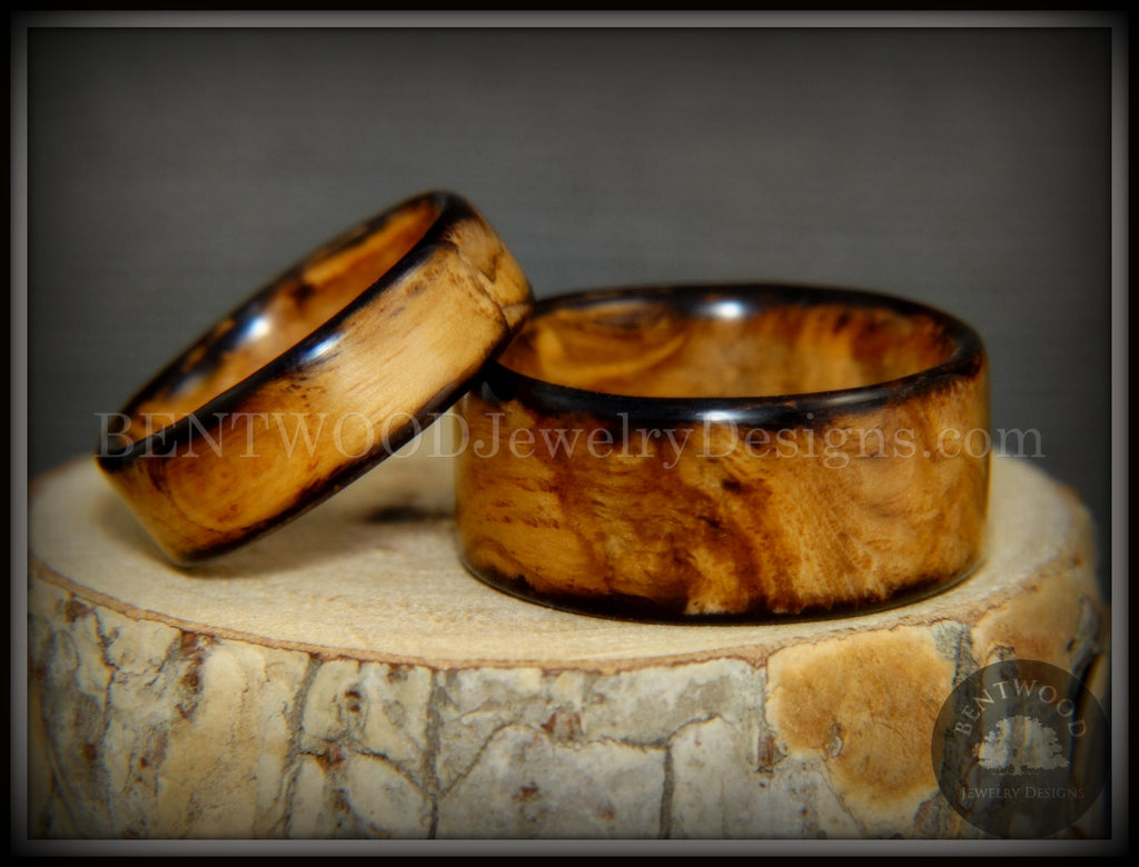 Bentwood Rings - Bethlehem Olivewood Wood Ring Set Silver Glass Inlays -  Bentwood Jewelry Designs - Custom Handcrafted Bentwood Wood Rings