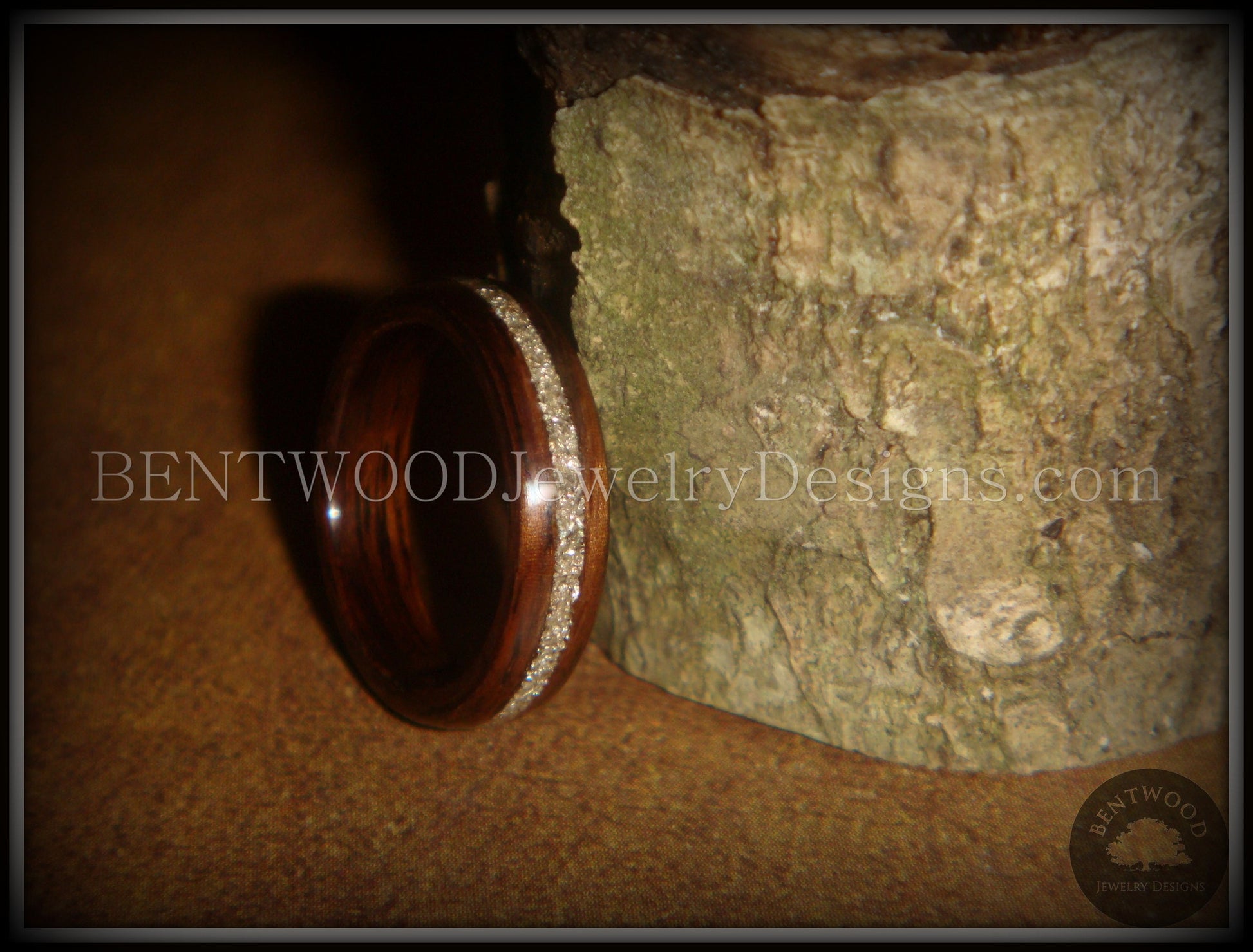 Bentwood Ring - Rosewood Wooden Ring with Silver Glass Inlay handcrafted bentwood wooden rings wood wedding ring engagement