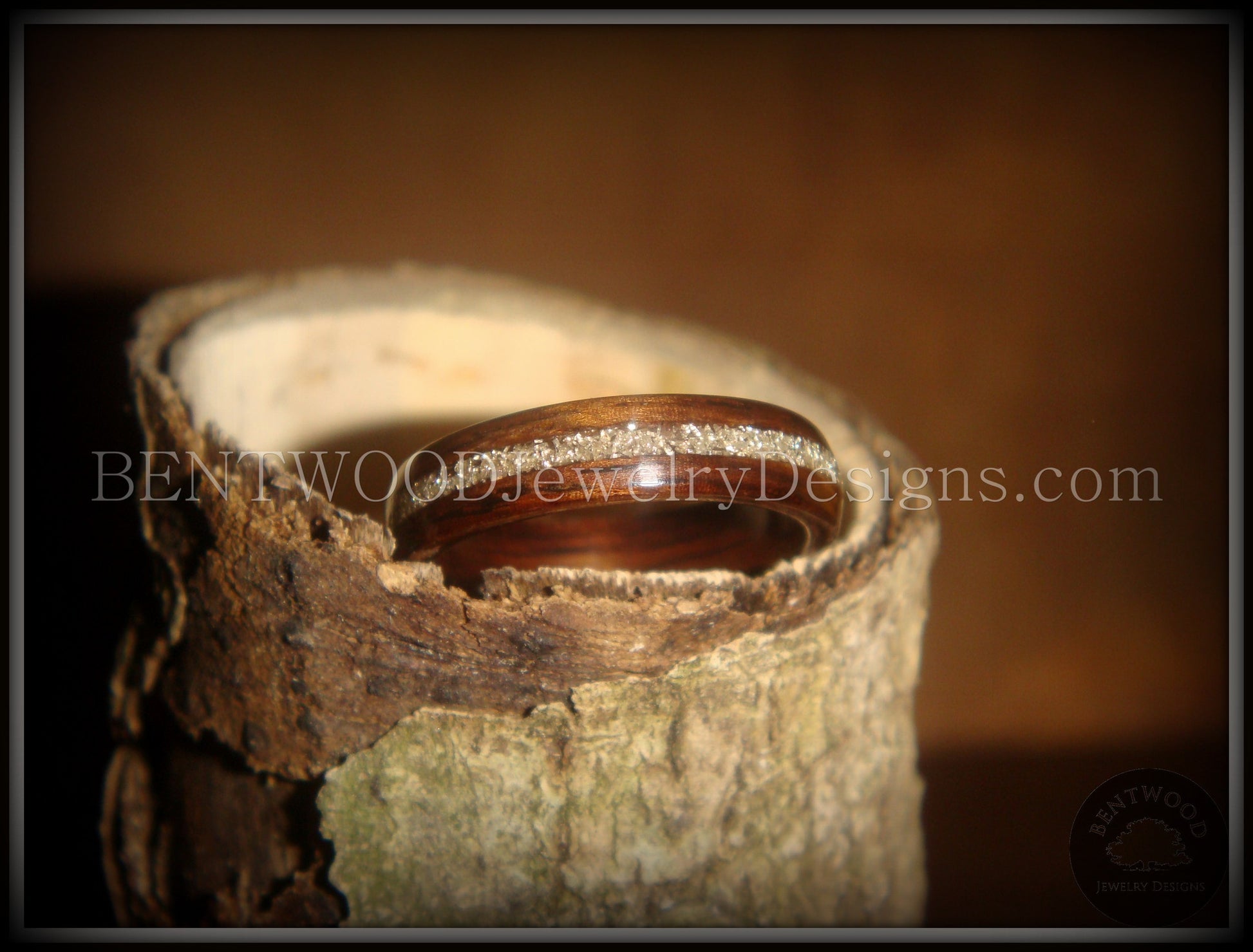 Bentwood Ring - Rosewood Wooden Ring with Silver Glass Inlay handcrafted bentwood wooden rings wood wedding ring engagement