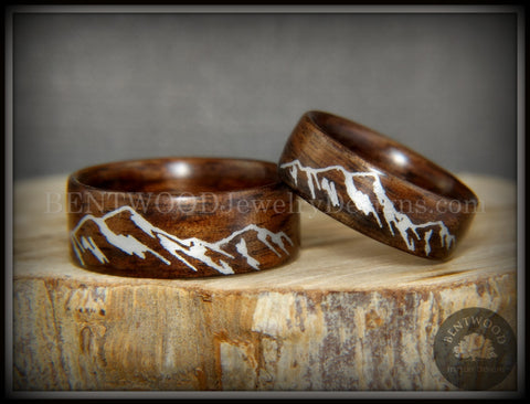 Bentwood Bubinga Wood Wedding Rings, Glass Inlay, Guitar String