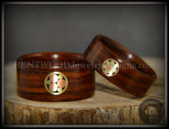 Bentwood Rings Set - "Metal Mosaic" Kingwood Rings with Copper & Brass Pattern Inlay handcrafted bentwood wooden rings wood wedding ring engagement