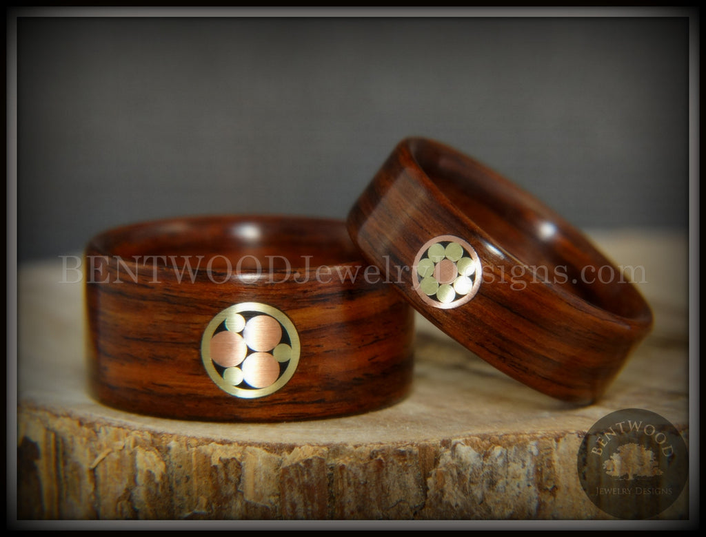 Bentwood Rings Set - "Metal Mosaic" Kingwood Rings with Copper & Brass Pattern Inlay handcrafted bentwood wooden rings wood wedding ring engagement