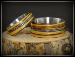 Bentwood Rings Set - "Striped Rock & Roll Couple" Zebrawood with Matching Silver Electric Guitar String Inlays on Titanium Steel Core handcrafted bentwood wooden rings wood wedding ring engagement