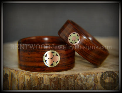 Bentwood Rings Set - "Metal Mosaic" Kingwood Rings with Copper & Brass Pattern Inlay handcrafted bentwood wooden rings wood wedding ring engagement