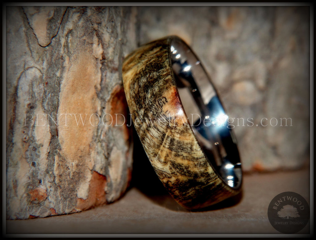 Bentwood Buckeye Burl Wood Ring Stainless Steel Comfort Fit Metal Ring Bentwood Jewelry Designs Custom Handcrafted Bentwood Wood Rings