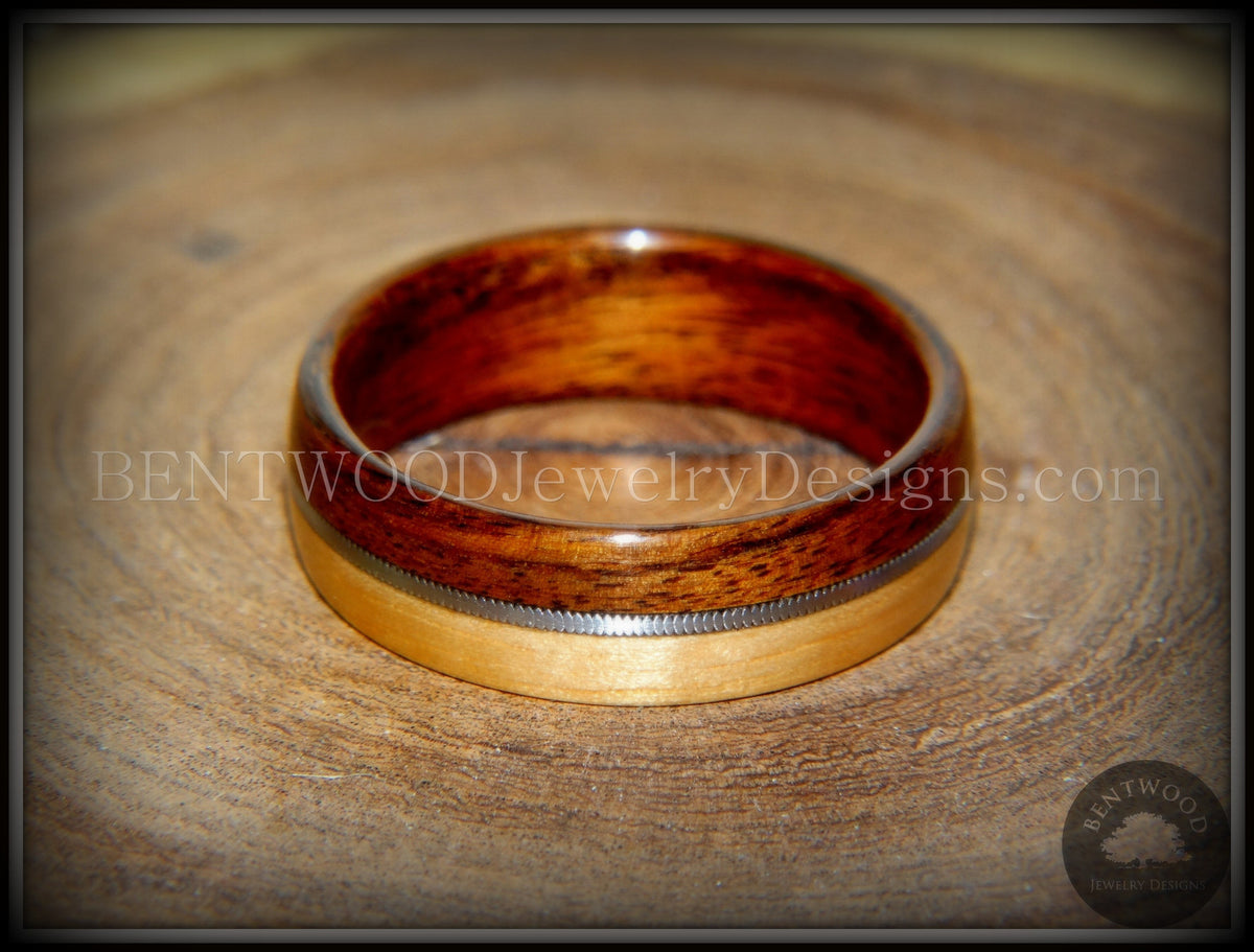 Bentwood Ring - Rosewood and Bamboo Ring with Guitar String Inlay ...