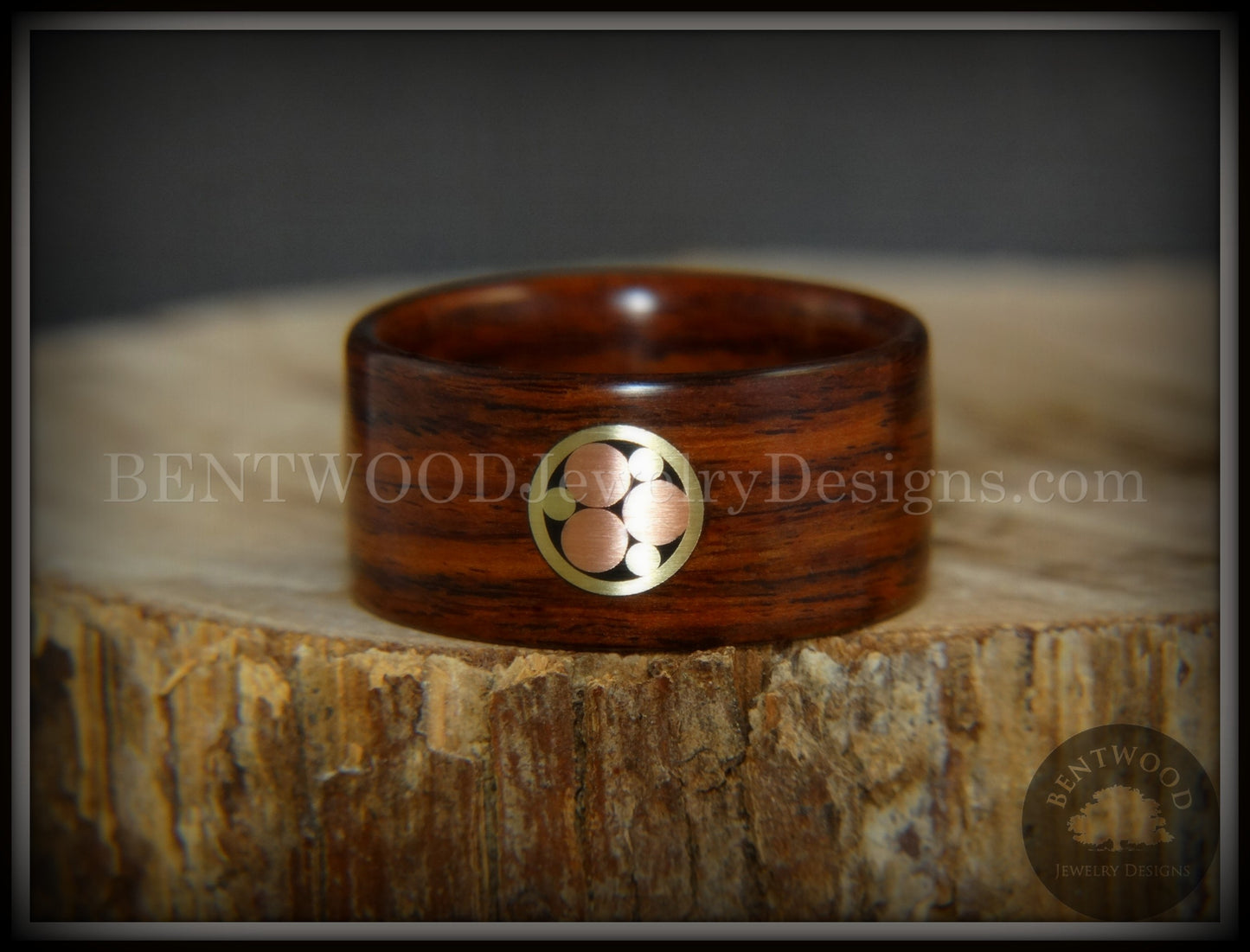 Bentwood Ring - "Metal Mosaic" Kingwood Ring with Copper/Brass Pattern Inlay handcrafted bentwood wooden rings wood wedding ring engagement