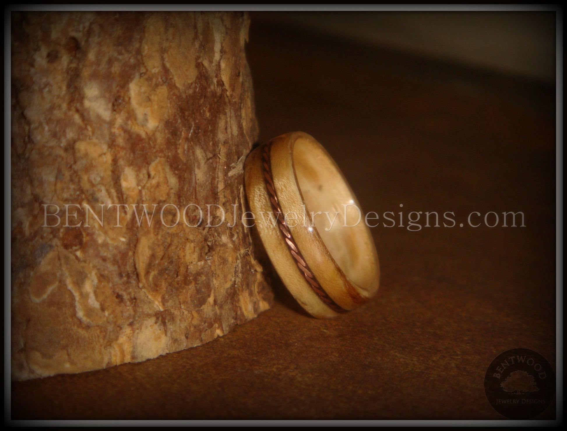 Bentwood Ring - "Sacrifice" Bethlehem Olive Wood Ring with Twisted Copper Inlay handcrafted bentwood wooden rings wood wedding ring engagement