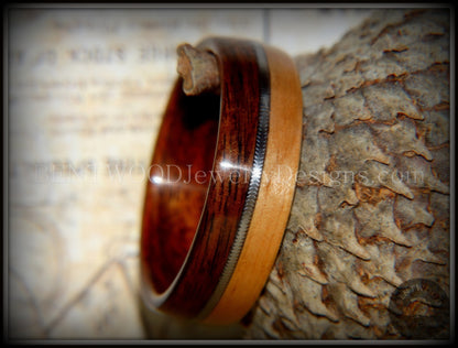 Bentwood Ring - Rosewood and Bamboo Ring with Guitar String Inlay handcrafted bentwood wooden rings wood wedding ring engagement