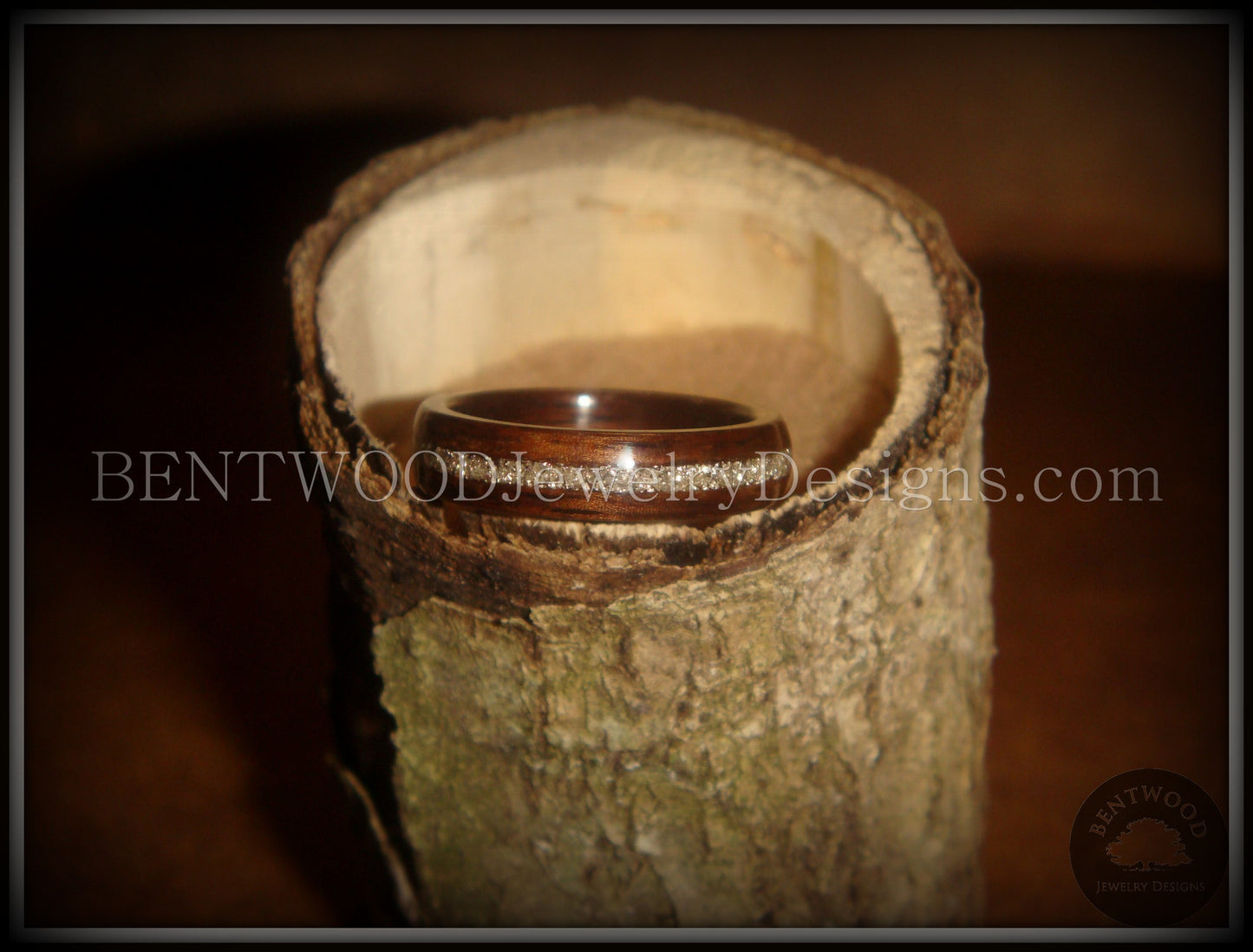 Bentwood Ring - Rosewood Wooden Ring with Silver Glass Inlay handcrafted bentwood wooden rings wood wedding ring engagement