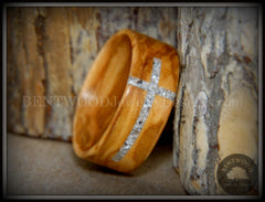 Bentwood Ring - "The Cross" Olivewood Classic Inlaid with Cremation Ashes handcrafted bentwood wooden rings wood wedding ring engagement