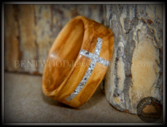 Bentwood Ring - "The Cross" Olivewood Classic Inlaid with Cremation Ashes handcrafted bentwood wooden rings wood wedding ring engagement