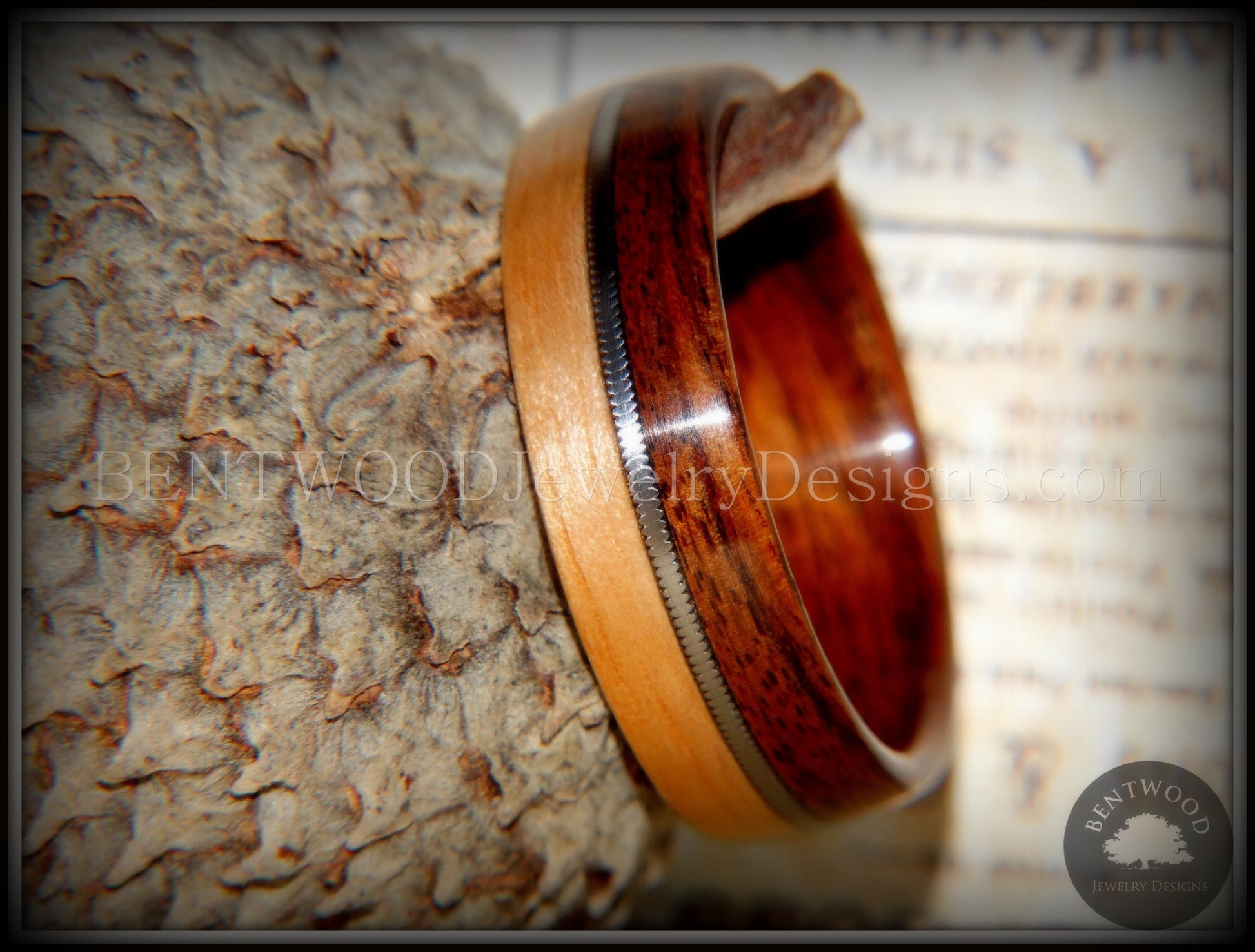 Bentwood Ring - Rosewood and Bamboo Ring with Guitar String Inlay handcrafted bentwood wooden rings wood wedding ring engagement