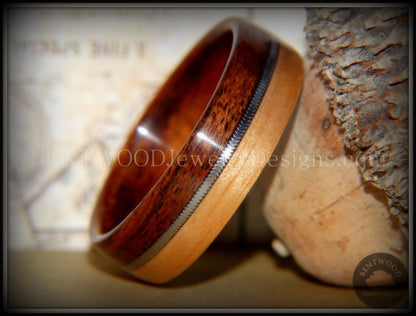 Bentwood Ring - Rosewood and Bamboo Ring with Guitar String Inlay handcrafted bentwood wooden rings wood wedding ring engagement