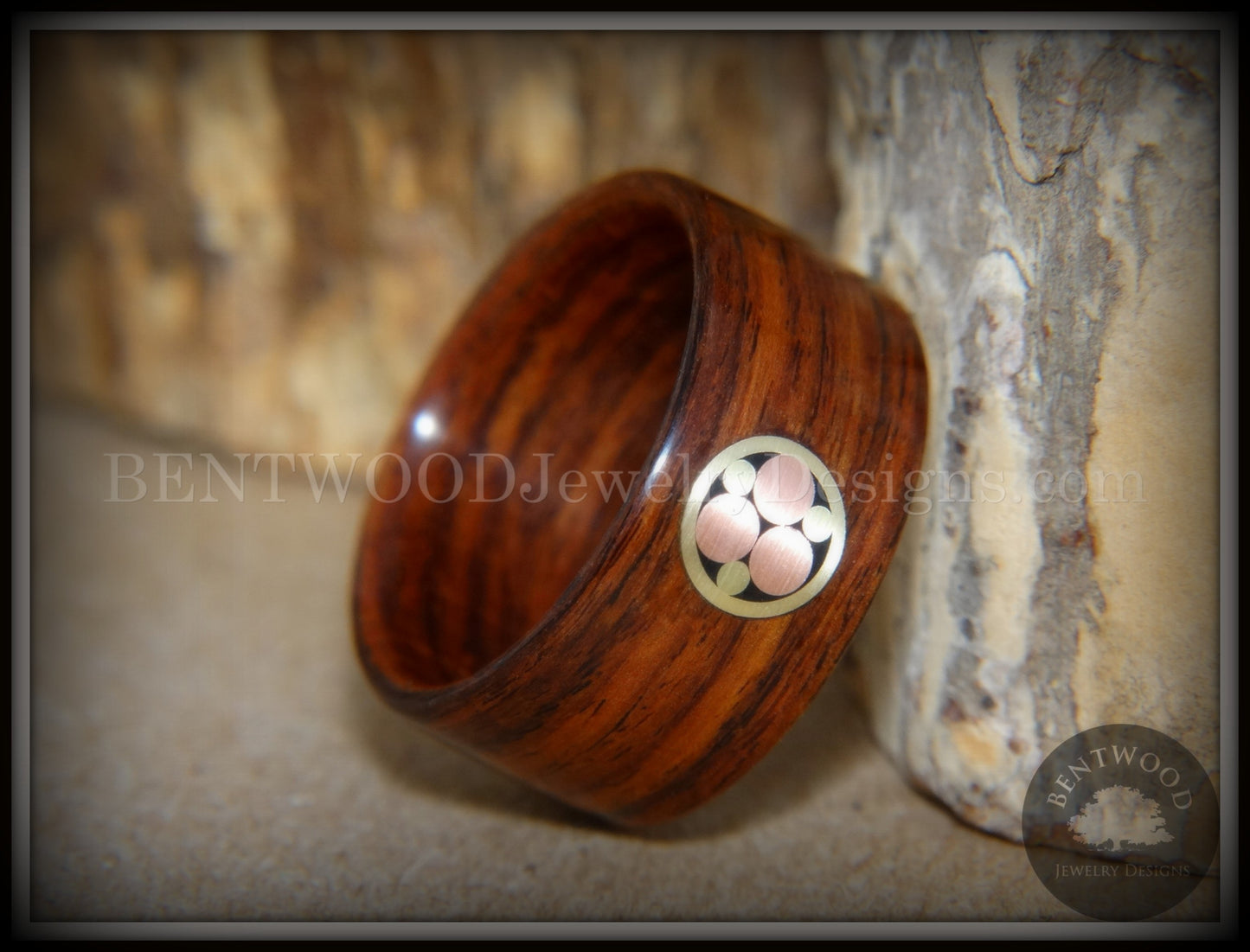 Bentwood Ring - "Metal Mosaic" Kingwood Ring with Copper/Brass Pattern Inlay handcrafted bentwood wooden rings wood wedding ring engagement
