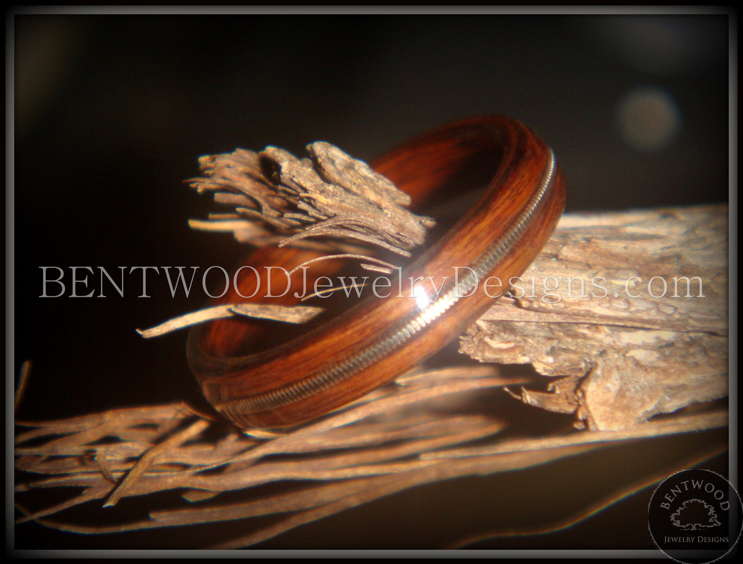 Bentwood Ring - "Electric" Rosewood Wood Ring with Guitar String Inlay handcrafted bentwood wooden rings wood wedding ring engagement