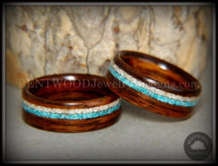 Bentwood Rings Set - Rosewood Wood Ring with Sleeping Beauty Turquoise and Beach Sand Inlay handcrafted bentwood wooden rings wood wedding ring engagement