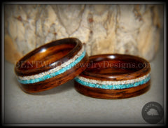 Bentwood Rings Set - Rosewood Wood Ring with Sleeping Beauty Turquoise and Beach Sand Inlay handcrafted bentwood wooden rings wood wedding ring engagement