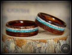 Bentwood Rings Set - Rosewood Wood Ring with Sleeping Beauty Turquoise and Beach Sand Inlay handcrafted bentwood wooden rings wood wedding ring engagement