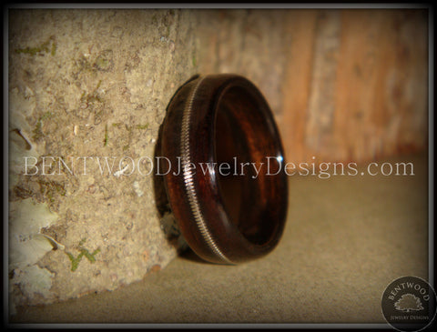 Bentwood Ring - "Electric" Macassar Ebony Wood Ring with Thick Guitar String Inlay