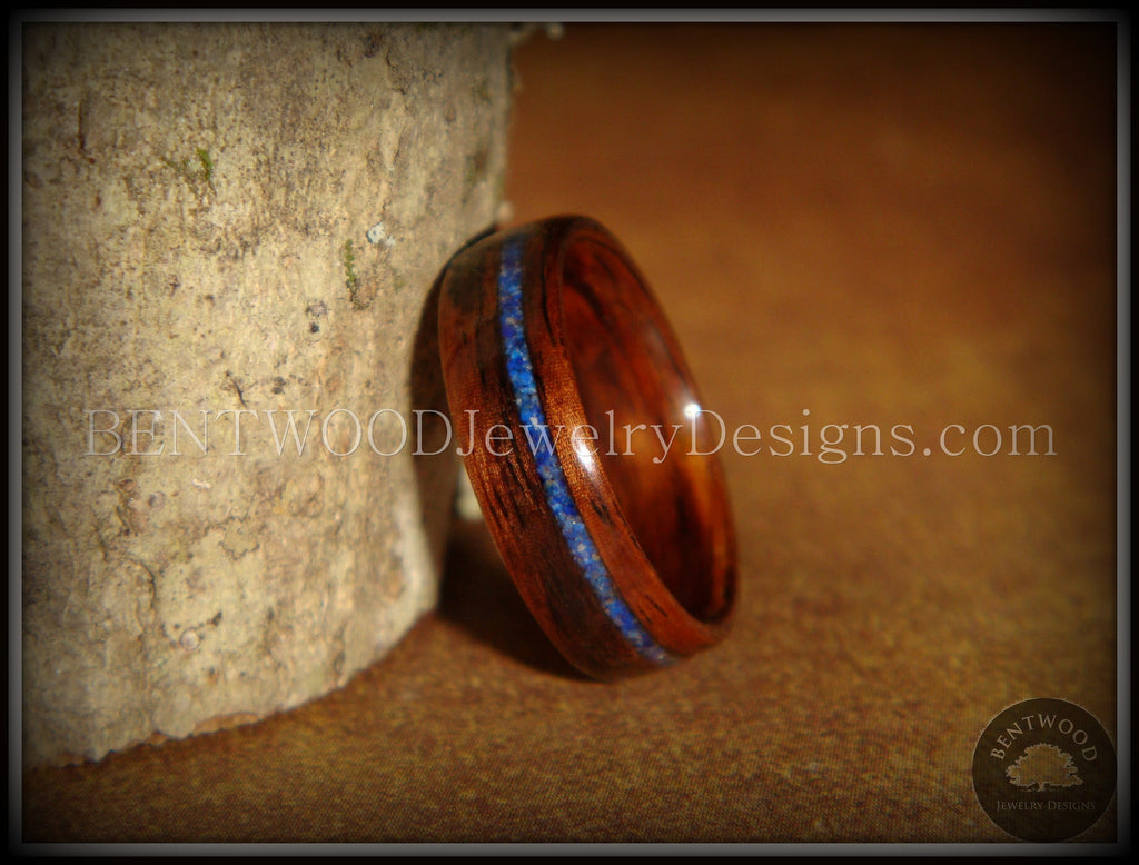 Bentwood Ring - E. Indian Rosewood Wooden Ring with Offset Blue Lapis Inlay handcrafted bentwood wooden rings wood wedding ring engagement