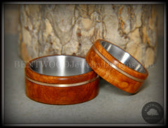 Bentwood Rings Set - Amboyna Burl Wood Ring Set with Bronze Guitar String Inlays SS Core handcrafted bentwood wooden rings wood wedding ring engagement