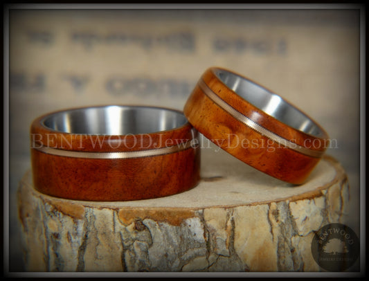 Bentwood Rings Set - Amboyna Burl Wood Ring Set with Bronze Guitar String Inlays SS Core handcrafted bentwood wooden rings wood wedding ring engagement