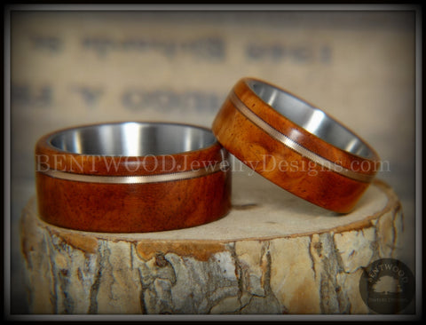 Bentwood Rings Set - Amboyna Burl Wood Ring Set with Bronze Guitar String Inlays SS Core