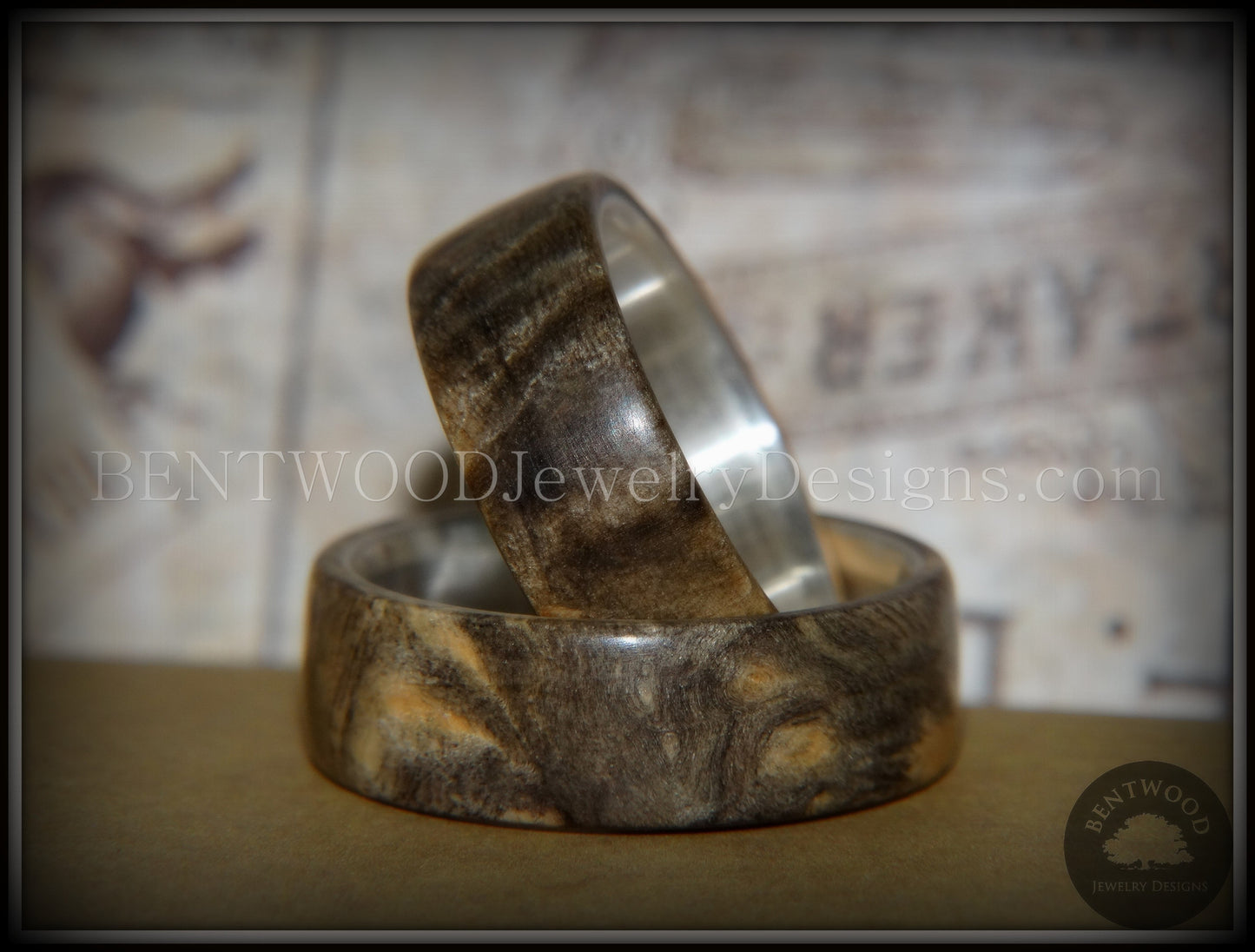 Bentwood Rings Set - "Midwest" Buckeye Burl on Silver Core Classic Wood Ring Bands handcrafted bentwood wooden rings wood wedding ring engagement