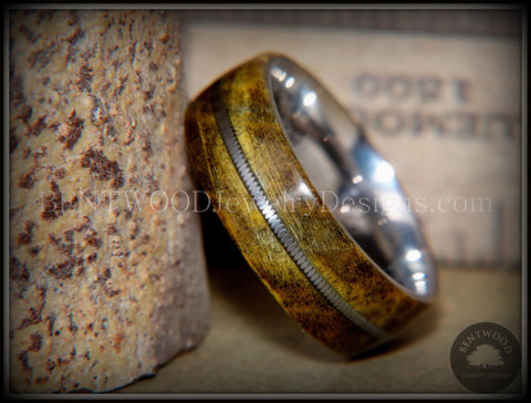 Bentwood Ring - "Forest Dye" Box Elder on Surgical Stainless Steel with Silver Guitar String Inlay