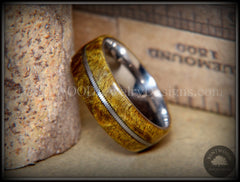 Bentwood Ring - "Forest Dye" Box Elder on Surgical Stainless Steel with Silver Guitar String Inlay handcrafted bentwood wooden rings wood wedding ring engagement