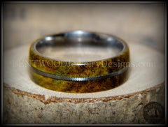 Bentwood Ring - "Forest Dye" Box Elder on Surgical Stainless Steel with Silver Guitar String Inlay handcrafted bentwood wooden rings wood wedding ring engagement