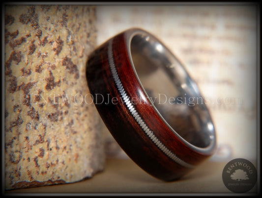 Bentwood Ring - Kingwood Wood Ring with Heavy Gauge Silver Electric Guitar String Inlay on Surgical Steel Core handcrafted bentwood wooden rings wood wedding ring engagement