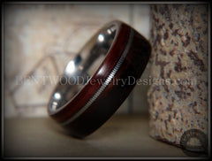 Bentwood Ring - Kingwood Wood Ring with Heavy Gauge Silver Electric Guitar String Inlay on Surgical Steel Core handcrafted bentwood wooden rings wood wedding ring engagement
