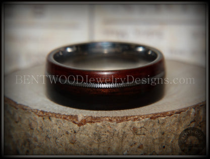 Bentwood Ring - Kingwood Wood Ring with Heavy Gauge Silver Electric Guitar String Inlay on Surgical Steel Core handcrafted bentwood wooden rings wood wedding ring engagement