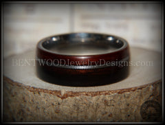 Bentwood Ring - Kingwood Wood Ring with Heavy Gauge Silver Electric Guitar String Inlay on Surgical Steel Core handcrafted bentwood wooden rings wood wedding ring engagement