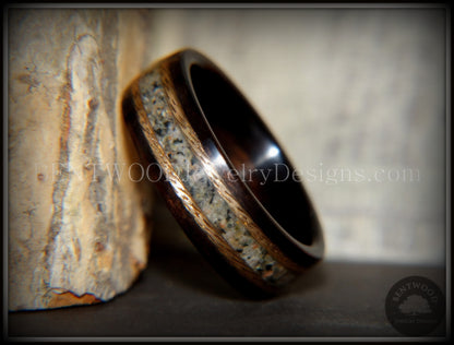 Bentwood Ring - "Tracks" Macassar Ebony Wood Ring Braided Gold and Canadian Beach Sand Inlay handcrafted bentwood wooden rings wood wedding ring engagement