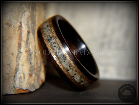 Bentwood Ring - "Tracks" Macassar Ebony Wood Ring Braided Gold and Canadian Beach Sand Inlay