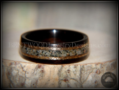 Bentwood Ring - "Tracks" Macassar Ebony Wood Ring Braided Gold and Canadian Beach Sand Inlay handcrafted bentwood wooden rings wood wedding ring engagement