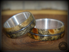 Bentwood Rings Set - "California" Buckeye Burl Rings on Silver Core with Electric Guitar String Inlay handcrafted bentwood wooden rings wood wedding ring engagement