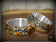 Bentwood Rings Set - "California" Buckeye Burl Rings on Silver Core with Electric Guitar String Inlay handcrafted bentwood wooden rings wood wedding ring engagement