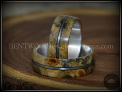 Bentwood Rings Set - "California" Buckeye Burl Rings on Silver Core with Electric Guitar String Inlay handcrafted bentwood wooden rings wood wedding ring engagement