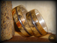 Bentwood Rings Set - "California" Buckeye Burl Rings on Silver Core with Electric Guitar String Inlay handcrafted bentwood wooden rings wood wedding ring engagement