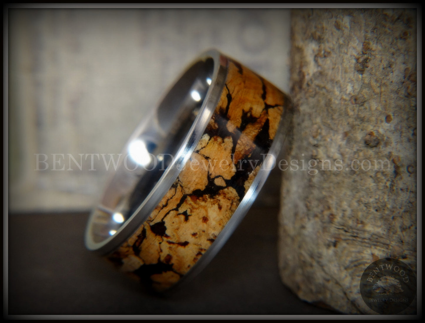 Bentwood Ring - "Figured Spalting" Rare Mediterranean Oak Wood Ring with Surgical Grade Stainless Steel Comfort Fit Metal Core handcrafted bentwood wooden rings wood wedding ring engagement
