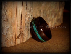 Bentwood Ring - Macassar Ebony Wood Ring and Offset Chrysocolla Stone Inlay handcrafted bentwood wooden rings wood wedding ring engagement