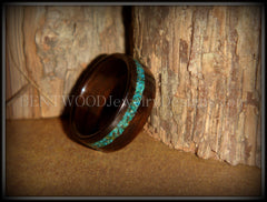Bentwood Ring - Macassar Ebony Wood Ring and Offset Chrysocolla Stone Inlay handcrafted bentwood wooden rings wood wedding ring engagement