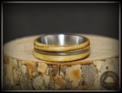 Bentwood Ring - "Striped Rocker" Zebrawood Ring with Silver Electric Guitar String Inlay on Comfort Fit Titanium Steel Core handcrafted bentwood wooden rings wood wedding ring engagement