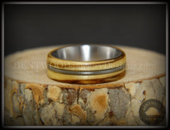 Bentwood Ring - "Striped Rocker" Zebrawood Ring with Silver Electric Guitar String Inlay on Comfort Fit Titanium Steel Core handcrafted bentwood wooden rings wood wedding ring engagement