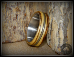 Bentwood Ring - "Striped Rocker" Zebrawood Ring with Silver Electric Guitar String Inlay on Comfort Fit Titanium Steel Core handcrafted bentwood wooden rings wood wedding ring engagement